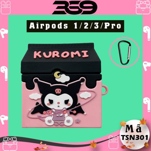 [Video shop tự quay]Ốp Airpods 1/2/3/Pro Hình hộp sữa kuromi dễ thương- Mã TSN301