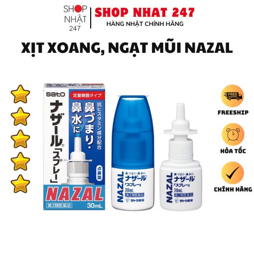 [Hỏa Tốc HN] Xịt xoang mũi ngạt mũi Nazal Sato 30ml nội địa Nhật Bản