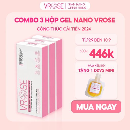 Gel phụ khoa nano Vrose làm sạch vùng kín Combo 3 hộp 9 ống